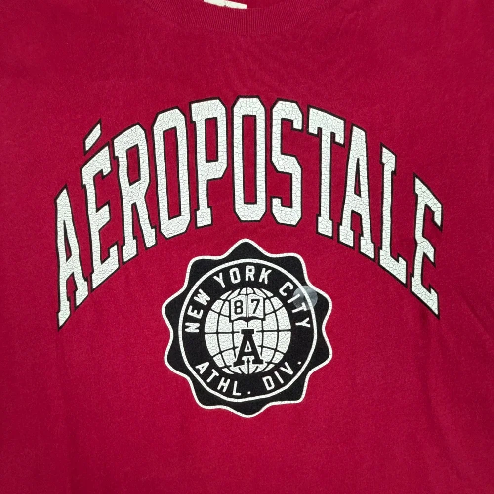 Aeropostale Mens Red Graphic T-Shirt NYC Athl Div Logo Tee Size L 5478